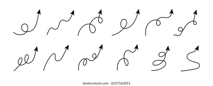Set of hand drawn squiggle arrows icons