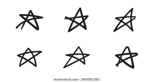 Conjunto de iconos de contorno de estrella dibujado a mano. Vector Eps 10