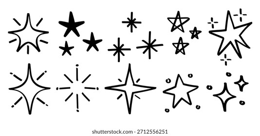 Set of hand drawn star spark theme Isolated Vector