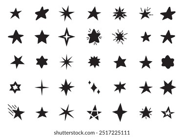 Conjunto de estrellas dibujadas a mano. Abstractas patrón sin fisuras de estrellas de doodle negro dibujado a mano sobre fondo blanco. Formas lindas de la estrella, muestras negras del garabato del starburst para la decoración de la Navidad aislada fijada