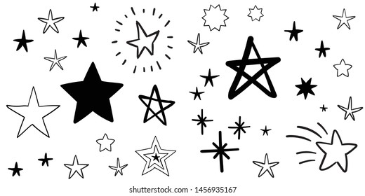 Set of hand drawn stars. Doodle star illustrations.