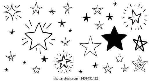 Set of hand drawn stars. Doodle star illustrations.