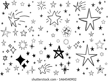 Set of hand drawn stars. Doodle star illustrations.