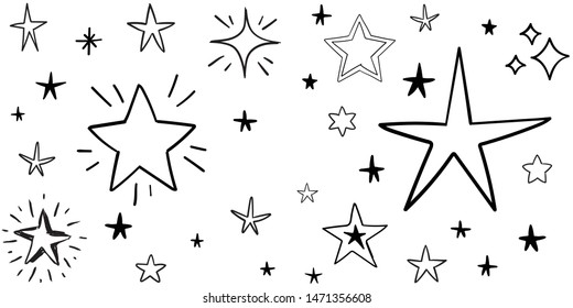 Set Hand Drawn Stars Doodle Star Stock Vector (Royalty Free) 1456221056 ...