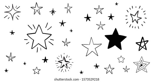 Set of hand drawn stars. Doodle star illustrations. - Shutterstock ID 1573529218