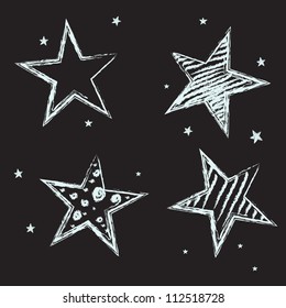 Set of hand drawn stars on chalkboard background. Vector illustration.