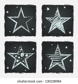 Set of hand drawn stars on chalkboard background. Vector illustration.