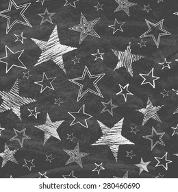 Set of hand drawn stars on the  blackboard. Retro vintage style. Seamless background. Vector illustration.