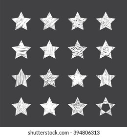 Set of hand drawn stars on black background. Vector illustration