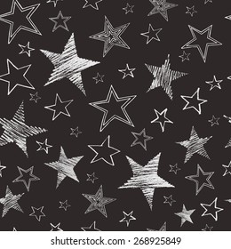 Set of hand drawn stars. Retro vintage style. Seamless background .Vector illustration.