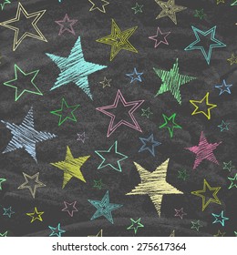 Set of hand drawn stars. Retro vintage style. Seamless background .Vector illustration.