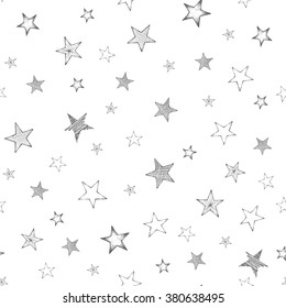 Set of hand drawn stars. Retro vintage style. Seamless background. Vector illustration.