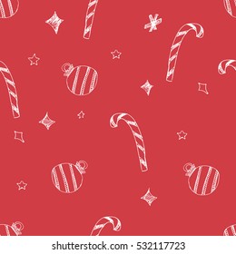 Set of hand drawn stars. Retro vintage style. Seamless background. Vector illustration. chrismas pattern on red background.