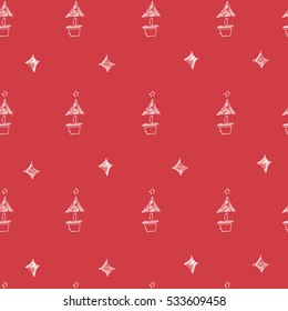 Set of hand drawn stars. Retro vintage style. Seamless background. Vector illustration. chrismas pattern on red background.