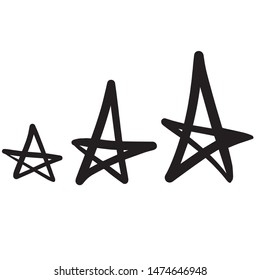 Set of hand drawn stars. Vector illustration of a repeated hand made black star. Textured monochrome wallpaper of hand-drawn elements.