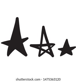 Set of hand drawn stars. Vector illustration of a repeated hand made black star. Textured monochrome wallpaper of hand-drawn elements.