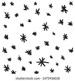 Set of hand drawn stars. Vector illustration of a repeated hand made black star. Textured monochrome wallpapaer of hand-drawn elements.