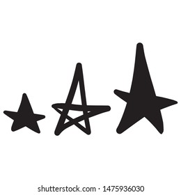 Set of hand drawn stars. Vector illustration of a repeated hand made black star. Textured monochrome wallpapaer of hand-drawn elements.