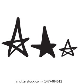 Set of hand drawn stars. Vector illustration of a repeated hand made black star. Textured monochrome wallpapaer of hand-drawn elements.