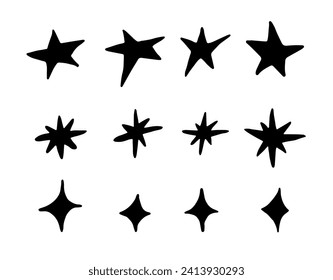 Set of hand drawn stars. Vector doodle illustration style