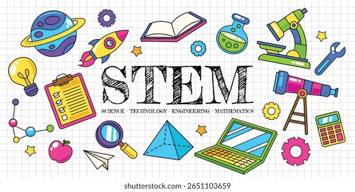 Set of hand drawn STEM education elements vector illustration