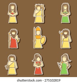 Set of hand drawn stickers with Greek gods for your design