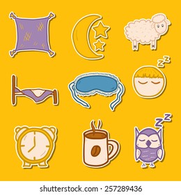 Set of hand drawn stickers on sleep theme for your design