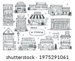 Set of hand drawn store front 