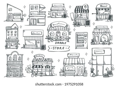 Set of hand drawn store front 