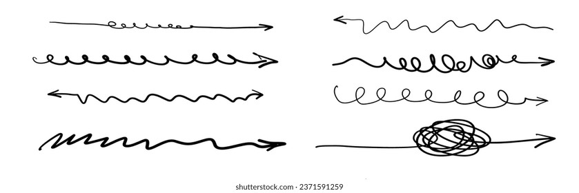 Set Of Hand Drawn Straight Long Vector Arrows