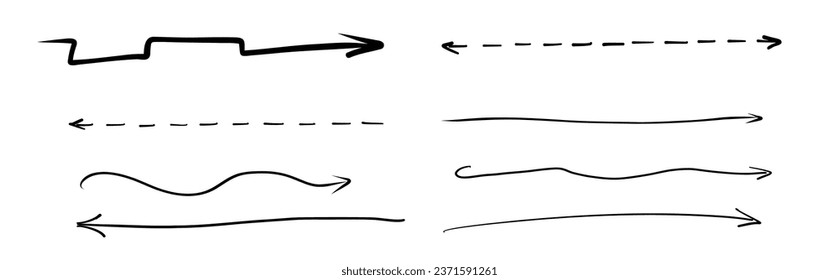 Set Of Hand Drawn Straight Long Vector Arrows