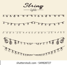 Set Of Hand Drawn String Lights, Perfect Design Element For Your Products, Vector Illustration