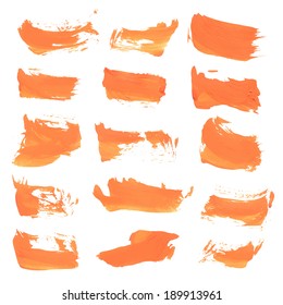 Set of hand drawn strokes of orange paint