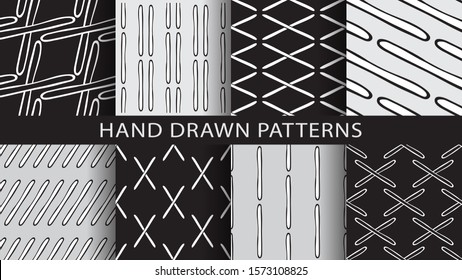 A set of hand drawn style abstract seamless repeat patterns
