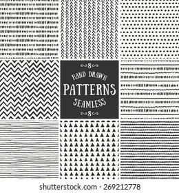 A set of hand drawn style abstract seamless repeat patterns.
