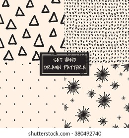 A set of hand drawn style abstract seamless repeat patterns. Endless texture can be used for printing onto fabric and paper or invitation. Abstract geometric shapes
