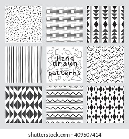 A set of hand drawn style abstract geometric seamless patterns. Set of Vector doodles seamless background