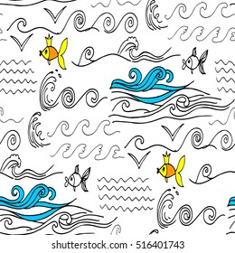Set of hand drawn style abstract seamless repeat patterns. 