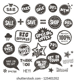 Set of hand drawn style badges and elements