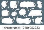Set of hand drawn style cute memo sticker. Variety abstract shapes of  speech bubble. quote gray scale frames blank with crayon draw. Chat box balloon cloud. Label tag collection vector for text.