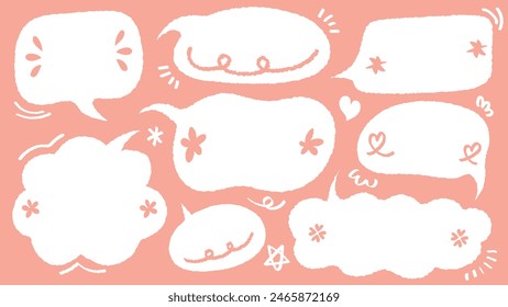 Set of hand drawn style cute memo sticker. Variety abstract shapes of pink speech bubble. quote color frames blank with crayon draw. Chat box balloon cloud. Label tag collection vector for text