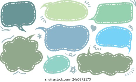 Set of hand drawn style cute memo sticker. Variety abstract shapes of pblue speech bubble. quote color frames blank with crayon draw. Chat box balloon cloud. Label tag collection vector for text