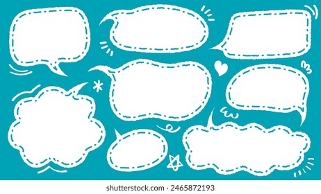 Set of hand drawn style cute memo sticker. Variety abstract shapes of blue speech bubble. quote color frames blank with crayon draw. Chat box balloon cloud. Label tag collection vector for text