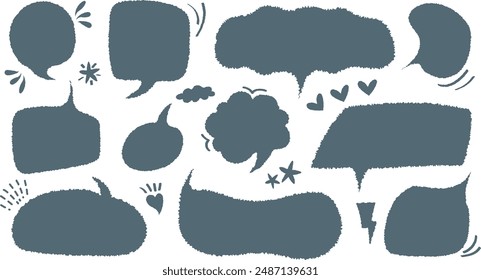 Set of hand drawn style cute memo sticker. Variety abstract shapes of  speech bubble. quote gray scale frames blank with crayon draw. Chat box balloon cloud. Label tag collection vector for text.