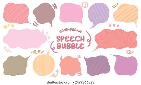 Conjunto de etiqueta engomada linda de la nota del estilo dibujado a mano. Variedad Formas abstractas de la burbuja rosada del discurso. Marco del estilo de la muchacha con el dibujo del crayón. Nube de globo de cuadro de chat. Vector de colección de etiqueta de etiqueta retro dulce para texto  