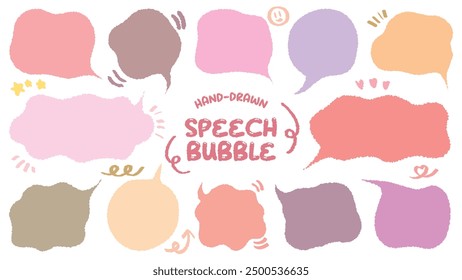 Conjunto de etiqueta engomada linda de la nota del estilo dibujado a mano. Variedad Formas abstractas de la burbuja rosada del discurso. Marco del estilo de la muchacha con el dibujo del crayón. Nube de globo de cuadro de chat. Vector de colección de etiqueta de etiqueta retro dulce para texto