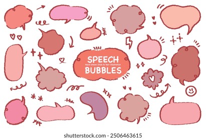 Set von Hand gezeichnete Stil niedlichen Memo-Aufkleber. Vielfältige abstrakte Formen rosafarbener Sprechblasen. Mädchen Stil Rahmen mit Buntstift zeichnen. Ballonwolke der Chatbox. Sweet retro label tag kollektion vektor für text