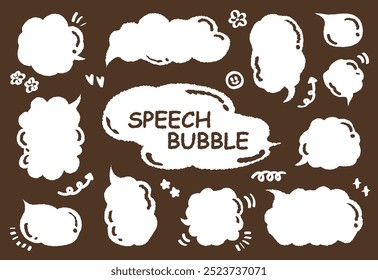 Set of hand drawn style cute memo sticker. Variety abstract shapes of  speech bubble. quote gray scale frames blank with crayon draw. Chat box balloon cloud. Label tag collection vector for text.