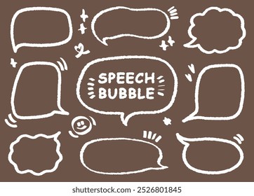 Conjunto de etiqueta engomada linda de la nota del estilo dibujado a mano. Variedad Formas abstractas de la burbuja del discurso. citar marcos de escala gris en blanco con dibujo de crayón. Nube de globo de cuadro de chat. Vector de colección de etiqueta para texto.