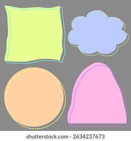 Set of hand drawn style cute memo sticker. Variety abstract shapes of speech bubble. Chat box balloon cloud. Sweet retro label tag collection for text and note.